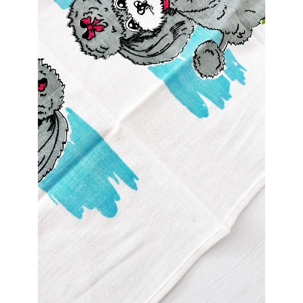 50s Poodle Tea Towel / Vintage‎ Dog Dishtowel / 50s Blue Woven Kitchen